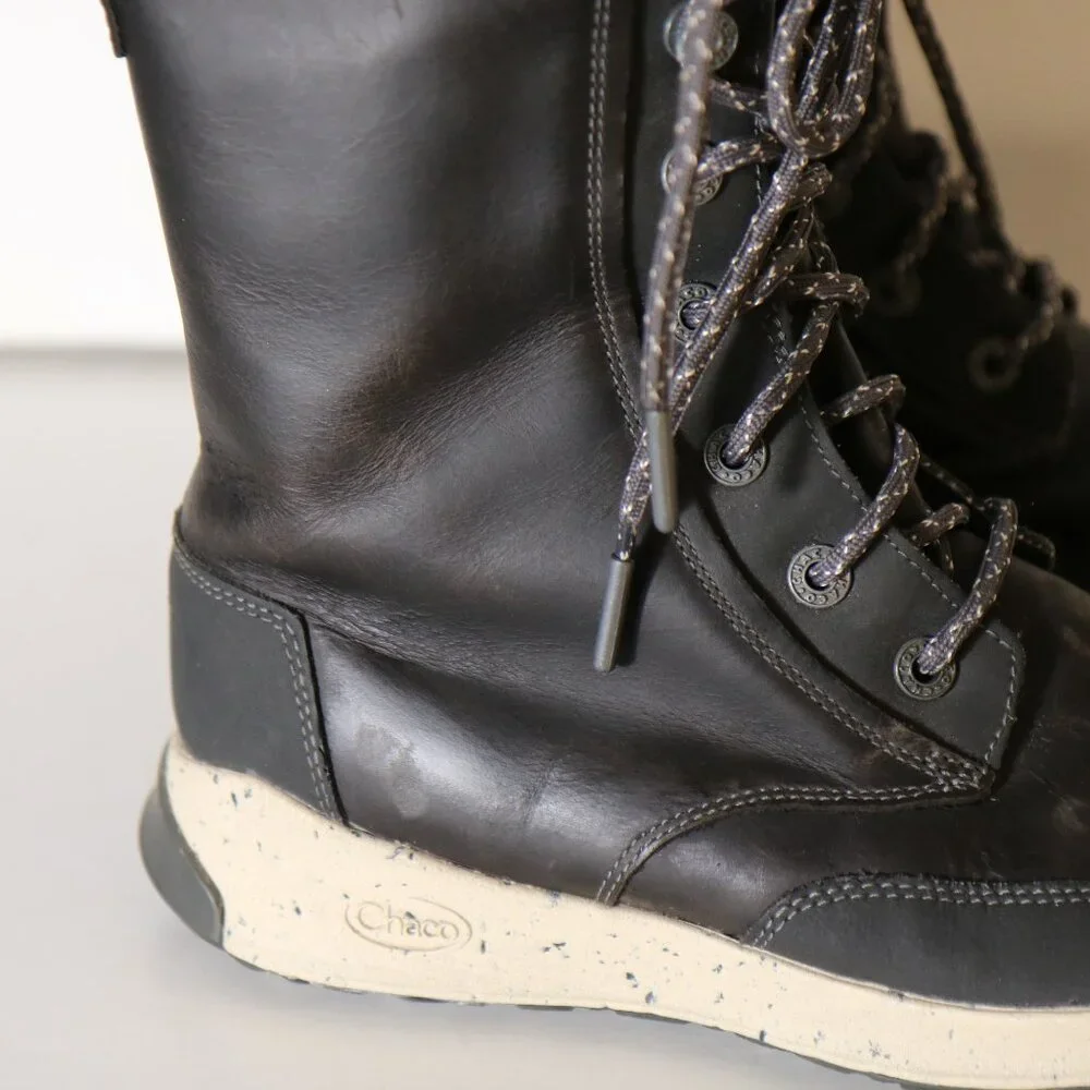 Chaco Borealis Tall Waterproof Lace Up Boot Womens 6.5 Black‎ Mink Faux Fur Snow
